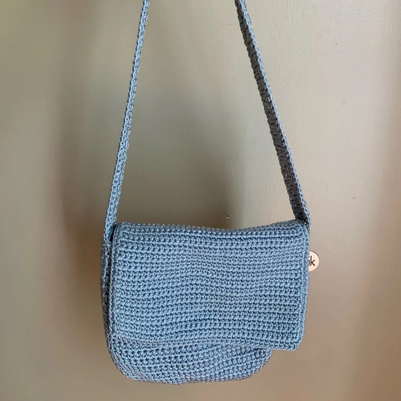 The sak knitted crochet y2k purse, light blue knit shoulder bag mini - Picture 1 of 9